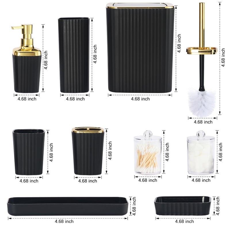 Viowil Black Bathroom Set, 23 PCS Black Bathroom Accessories Set with Shower Curtains, Trash Can, Toothbrush Holder, Soap Dispensers, Toothbrush Cup, Vanity Tray, Soap Dish, Toilet Brush, Qtip Holders - Image 2
